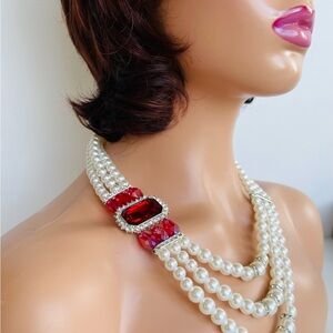 Multi-strand pearl necklace, Bridal necklace, Statement necklace,Chunky necklace